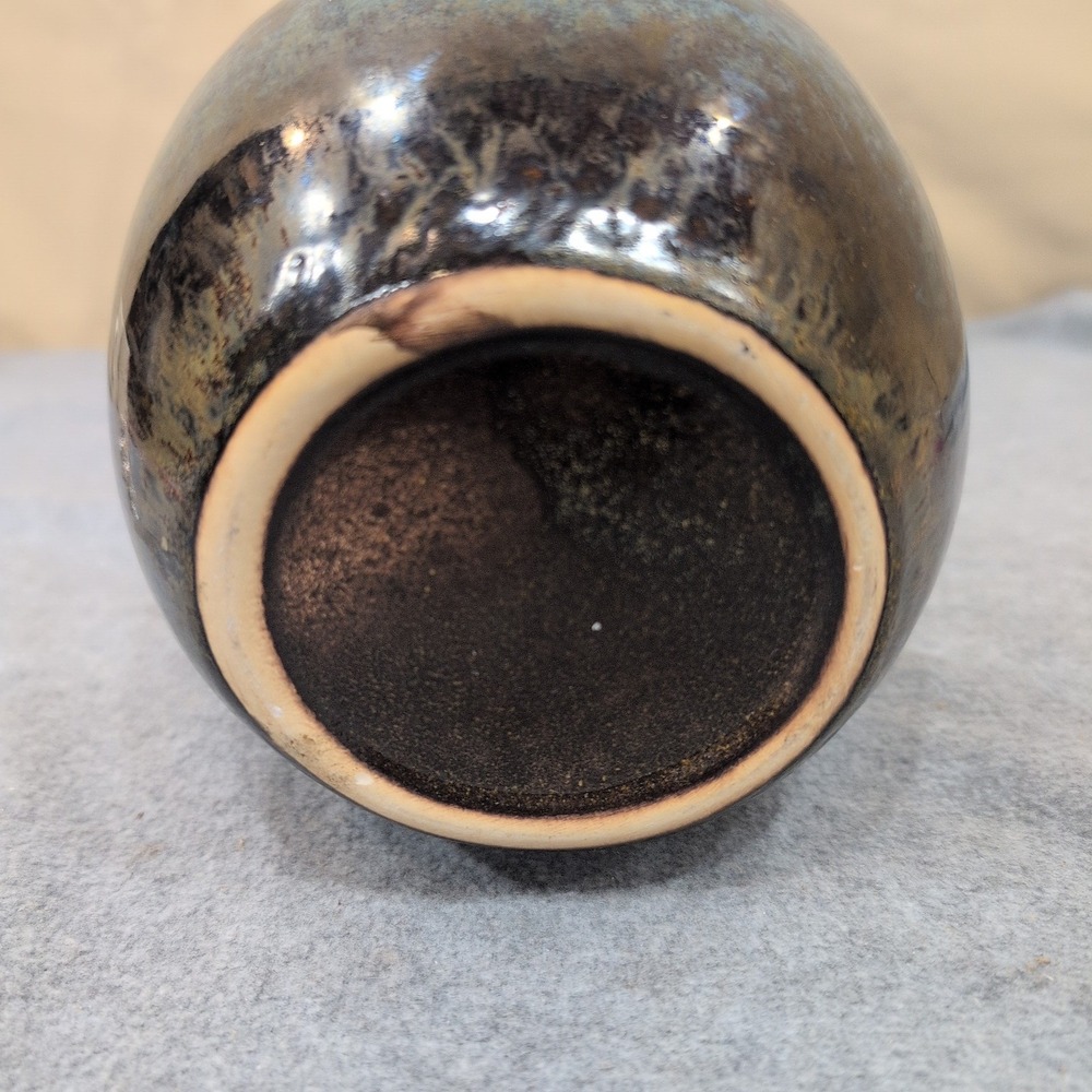 Unattributed Studio Pottery Vase Hand Thrown Stoneware Brown Blue Drip Glaze - Picture 5 of 7
